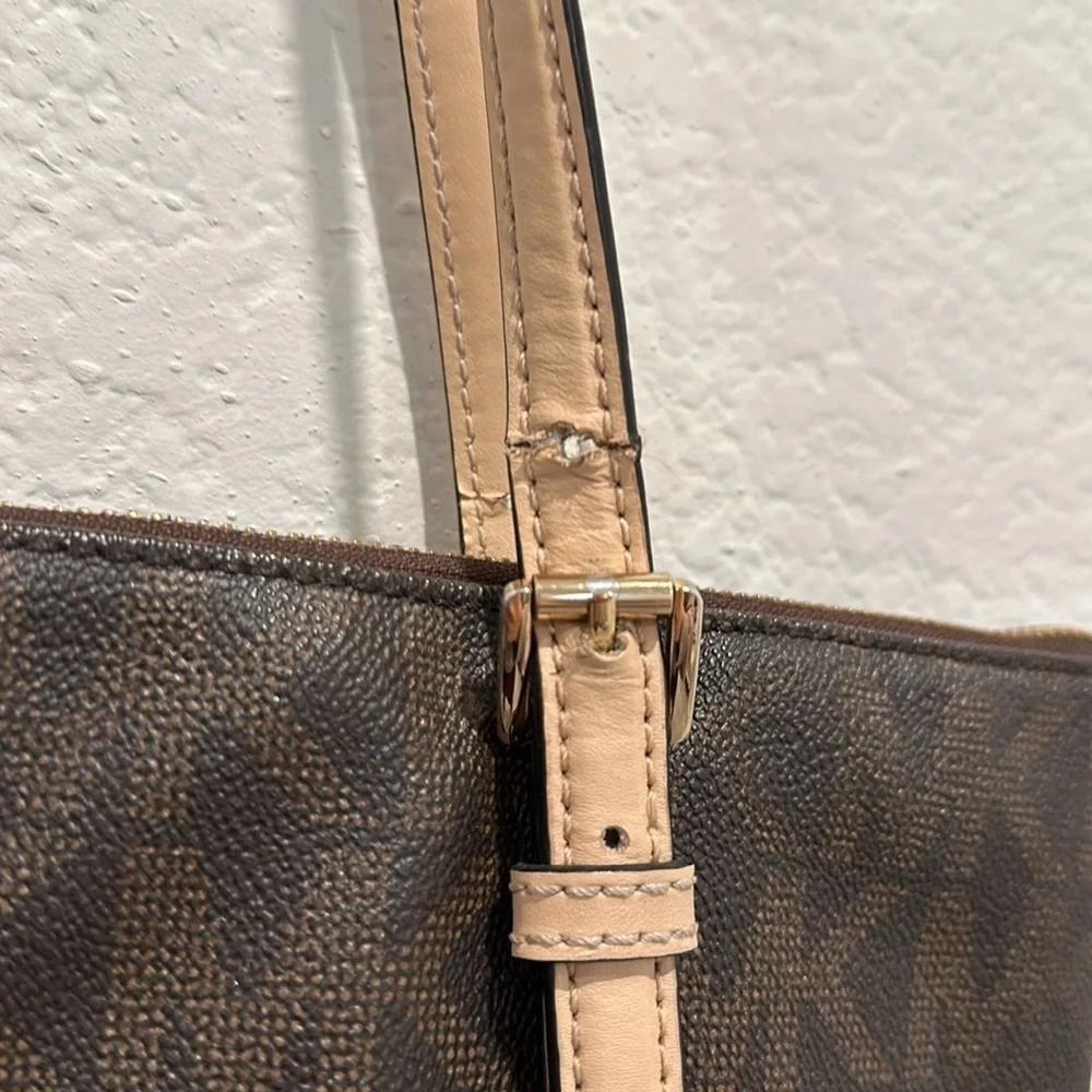 MICHAEL Michael Kors Brown Signature Coated‎ Leather Jet Set East West Tote